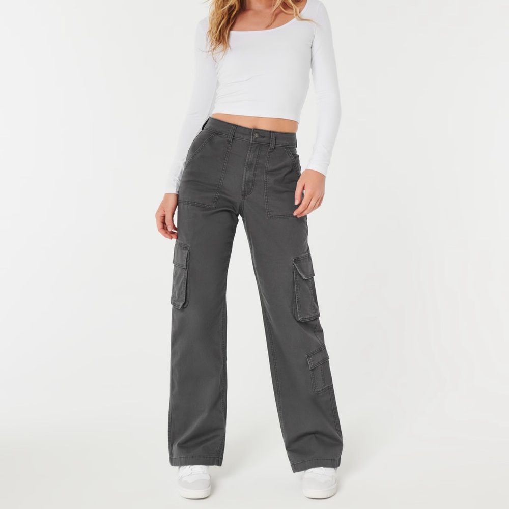 Hollister Dark Gray Ultra High Rise Baggy Cargo Pants 12R
